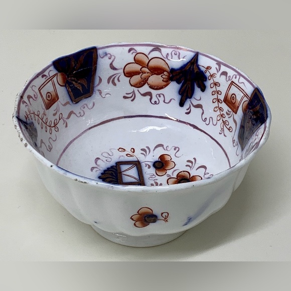 19th Century Vintage Gaudy Welsh Scalloped Buckle Pattern Footed Lusterware Bowl - Picture 9 of 16